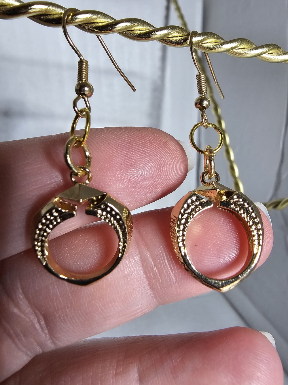 Gold Tone Textured Hoop Drop Earrings - Women Jewelry